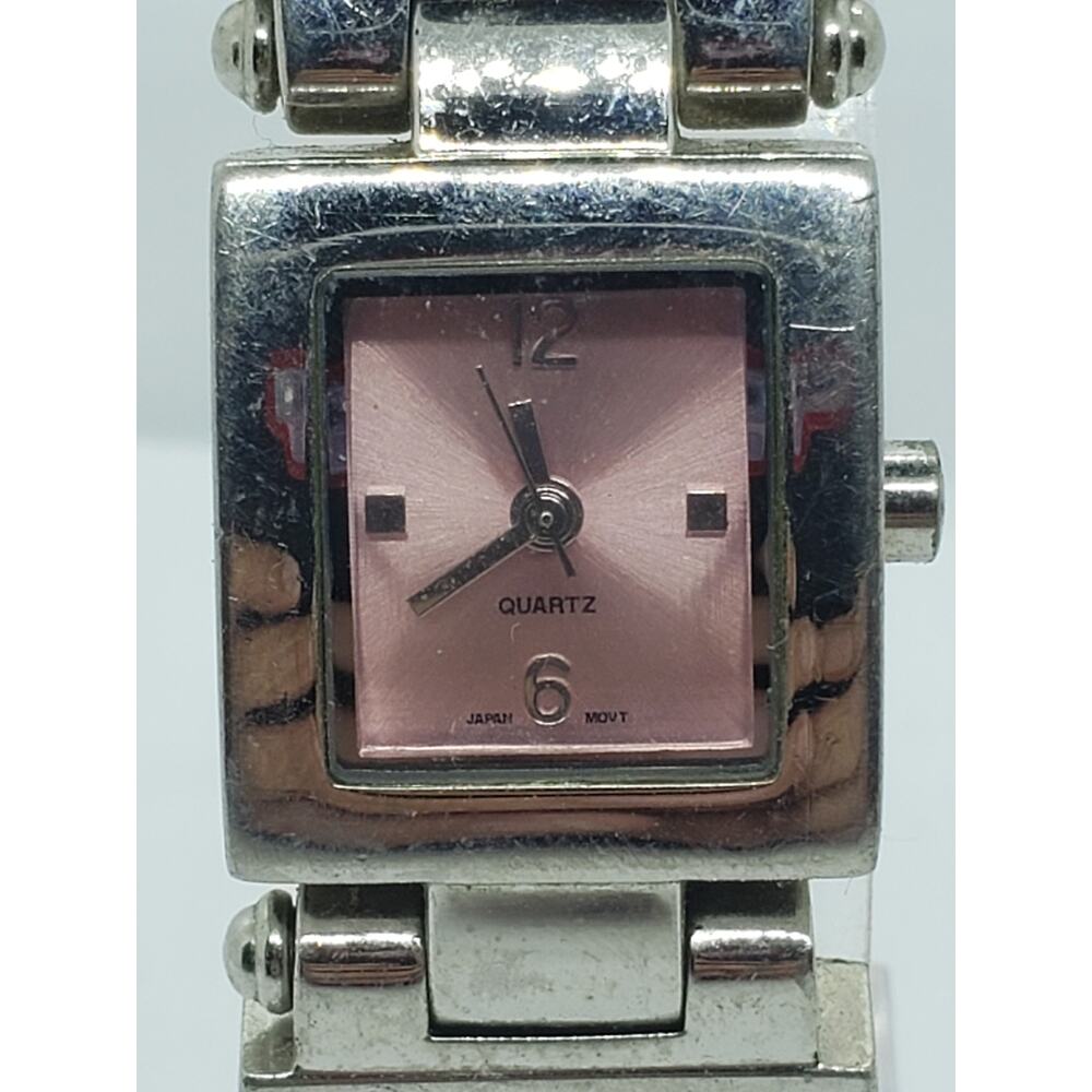 Women's bangle style watch. 29056-1/F Acrylic band band with Rose floral design